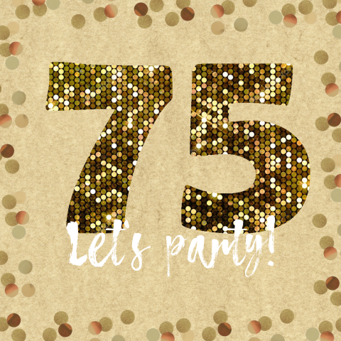 Uitnodiging verjaardag 75 jaar met glitters