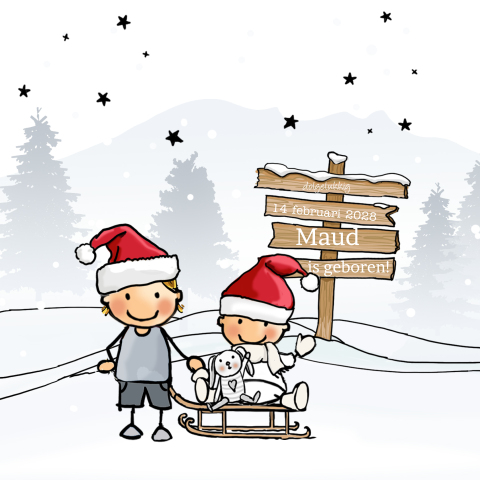 Kerst en winter thema geboortekaartje meisje tweede kerstkindje winter