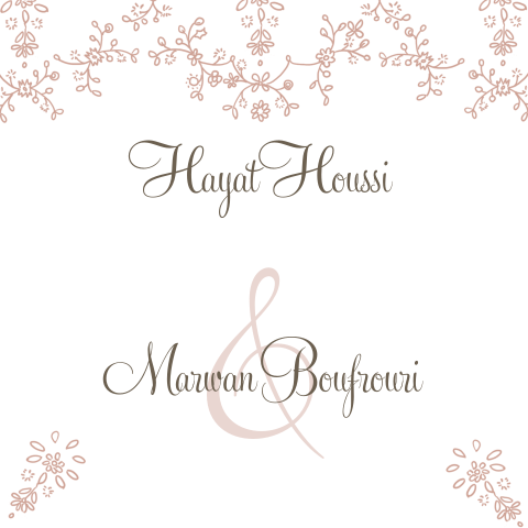 Arabische witte trouwkaart met parelmoer bruine bloemetjes