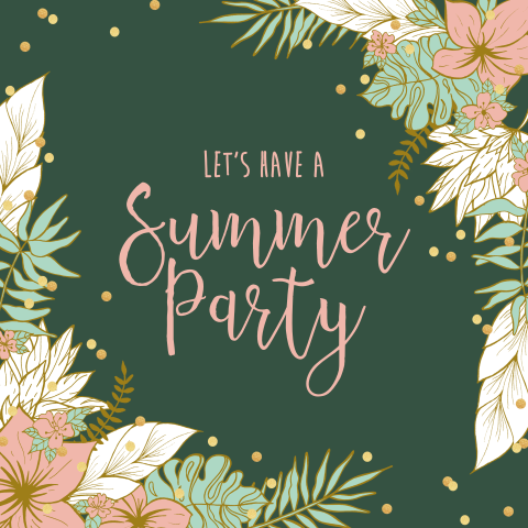 Uitnodiging tuinfeest tropische bloemen confetti