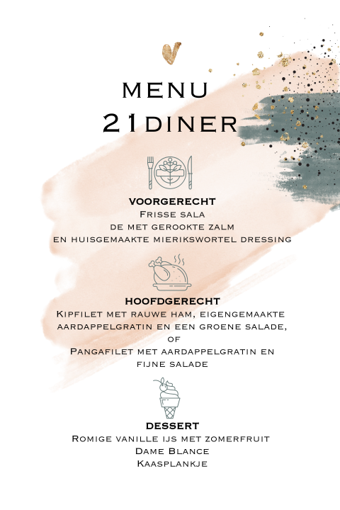 21 diner menu kaart watercolor met abstracte vormen