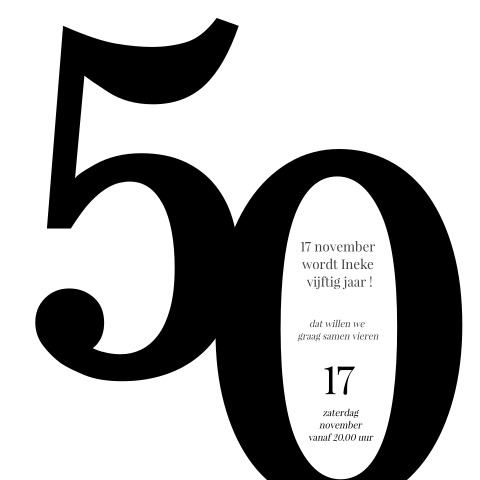 Zwart wit minimalistische uitnodiging 50 jaar