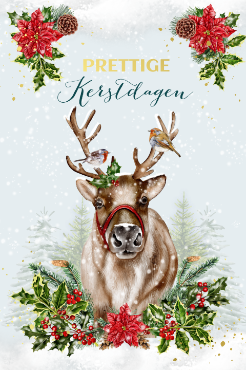 Chique kerstkaart met rendier en goudfolie