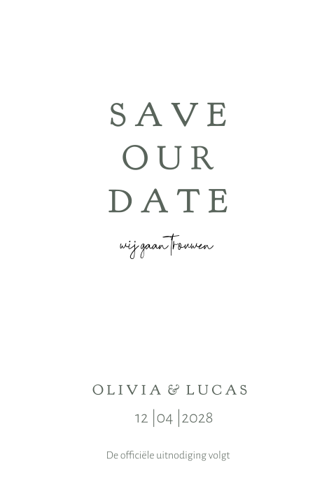 Save the date kaart minimalistisch wit groen