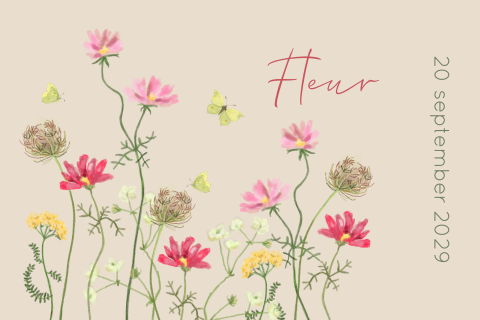 Geboortekaartje meisje met veldbloemen en vlinders