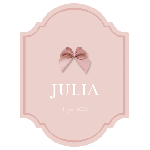 Luxe vorm geboortekaartje meisje met oud roze strikje 