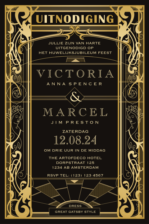 Great Gatsby jubileum kaart Art Deco stijl met roaring twenties thema