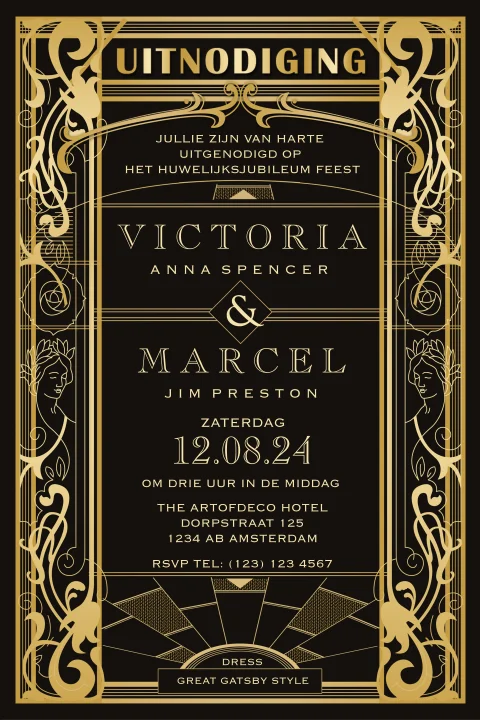 Great Gatsby jubileum kaart Art Deco stijl met roaring twenties thema