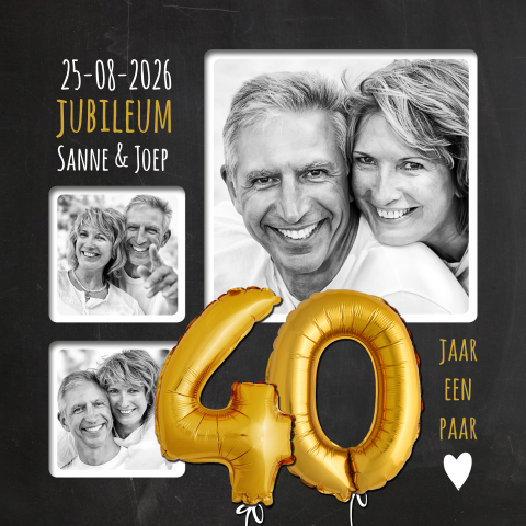 Uitnodiging 40 jaar getrouwd ballonnen goudkleurig