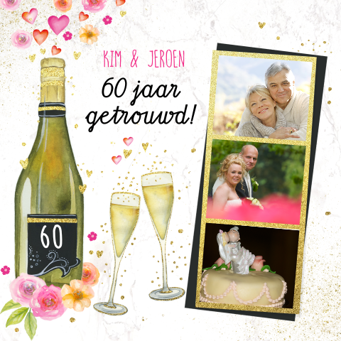 Uitnodiging 60 jaar getrouwd feestje met champagne