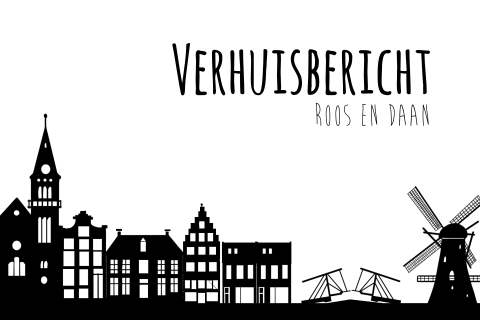 Verhuiskaarten hollandse huisjes in zwart wit