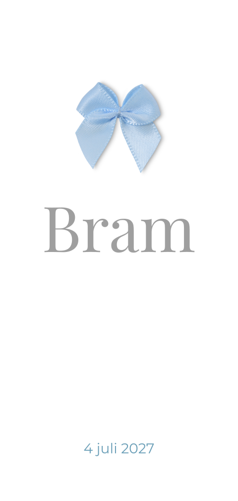 Klassieke geboortekaartje met blauw strikje voor een jongen