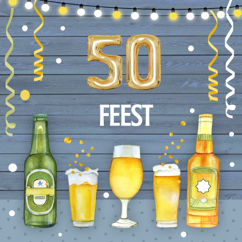 Uitnodiging 50e verjaardag man bier biertjes op hout