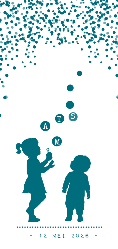 Modern 2e kindje geboortekaartje jongen met bellenblaas zusje