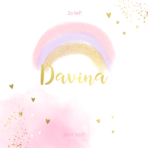 Regenboog geboortekaartje meisje met goudfolie