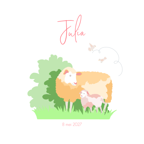 Geboortekaartje voor een meisje met schaap en lammetje