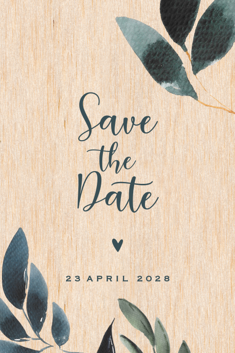 Save the Date botanisch op echt hout