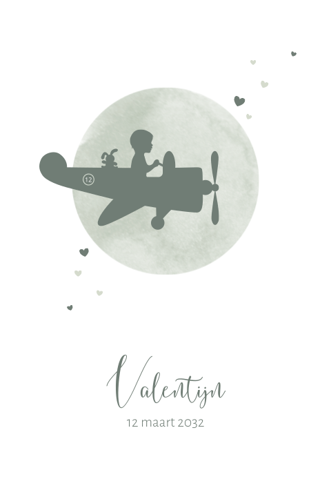 Geboortekaartje voor een jongetje met silhouet van vliegtuigje