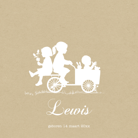 Bakfiets geboortekaartje derde kindje 2 zussen