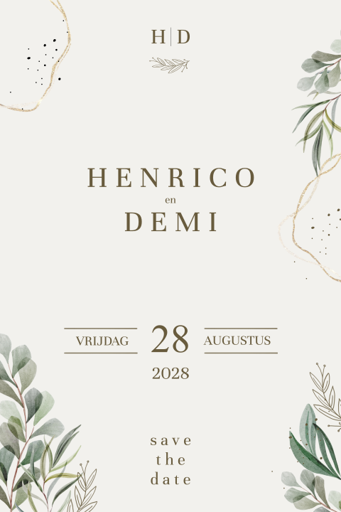 Save the Date kaart bruiloft staand met takjes 
