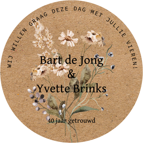 Ronde kaart uitnodiging jubileumfeest 40 jaar getrouwd