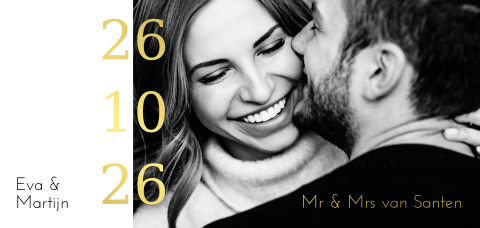 Trouwkaart eigen foto datum goudfolie luxe stijl