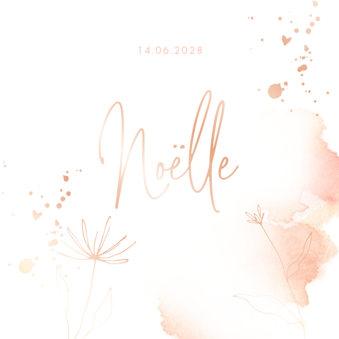 Geboortekaartje meisjes takje met bloem met foliedruk