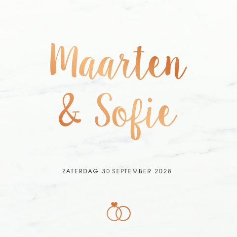 Trouwkaart marmer met koperfolie foliedruk voorkant