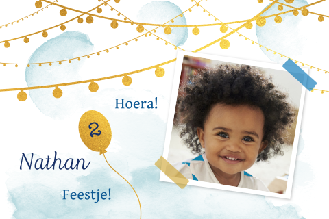 Uitnodiging slingers verjaardag kind met foto alle leeftijden