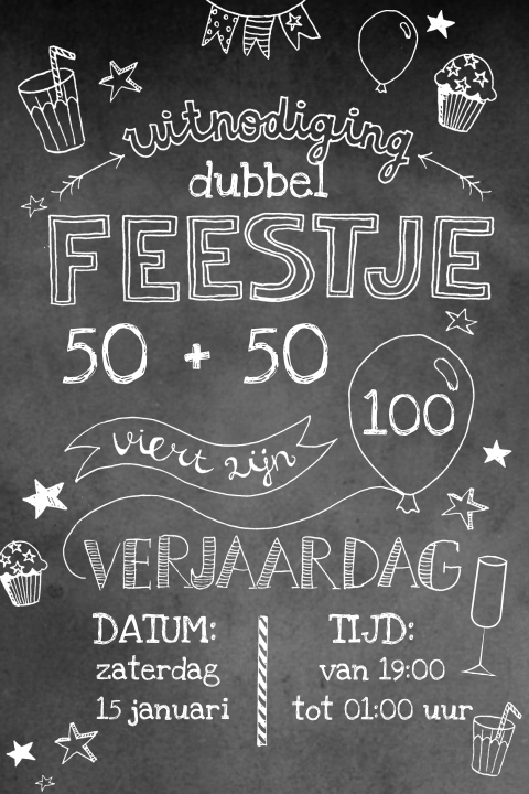 Handlettering uitnodiging dubbel feest samen 100