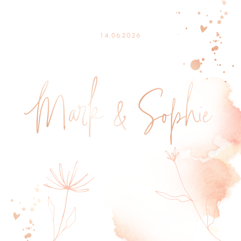 Trouwkaart takjes en bloem met foliedruk