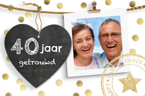 Uitnodiging 40 jaar getrouwd met hartje van krijtbord