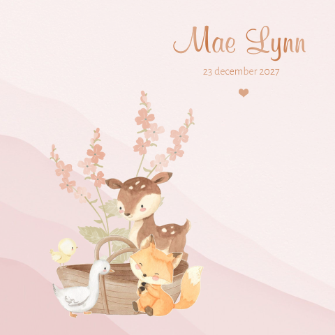 Bos geboortekaartje voor een meisje met bos diertjes