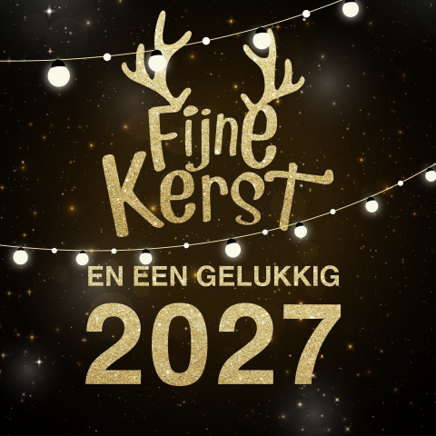 Kerstkaart met lichtslinger en gewei