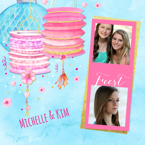 Meisjes uitnodiging verjaardag lampionnen