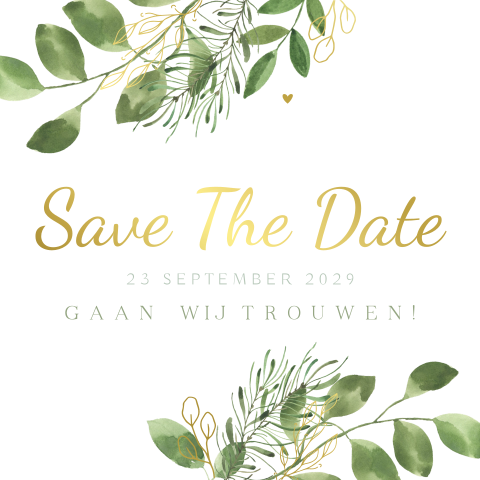 Stijlvolle botanische save the date kaart bladeren