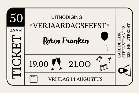 Uitnodiging feestje Abraham 50 jaar als ticket