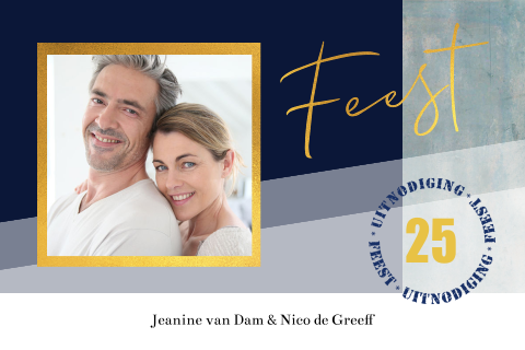 Jubileumuitnodiging 25 jaar getrouwd met foto en goudlook