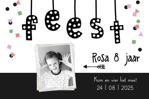 Hippe kinderfeestje uitnodiging met feest confetti