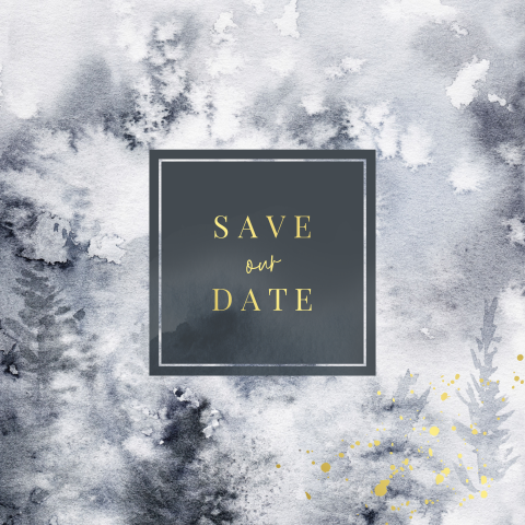 Save the date waterverf winter bomen grijs blauw