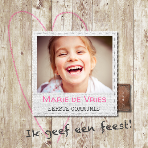Eerste communie uitnodiging hart en eigen foto