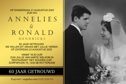 60 jaar getrouwd uitnodiging met eigen foto en goud