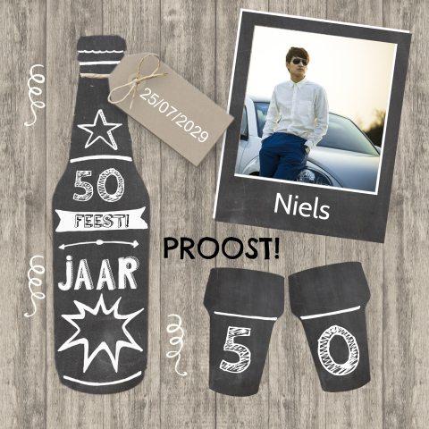 Uitnodiging abraham 50ste verjaardag krijtbord bier