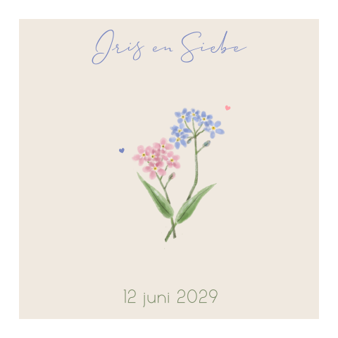 Trouwkaart vergeet me niet rose en blauw