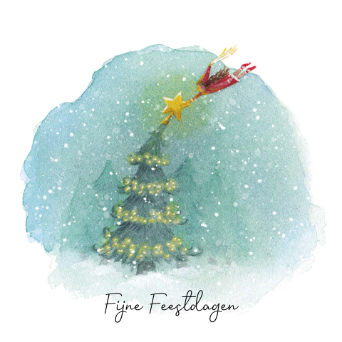 Kerstkaart kerstboom met fee