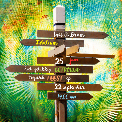 Tropische uitnodiging jubileumkaart 25 jaar getrouwd