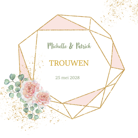 Trouwkaart met geometrische vormen en rozen