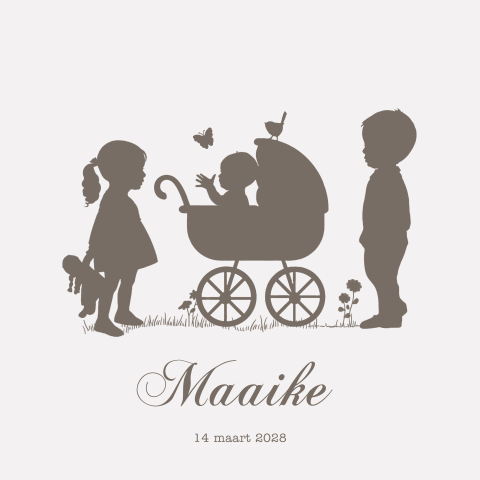 Silhouet geboortekaartje ruitjes roze derde kindje