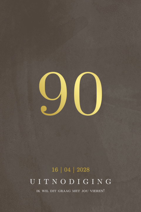 Moderne verjaardagsuitnodiging 90 jaar met goudfolie
