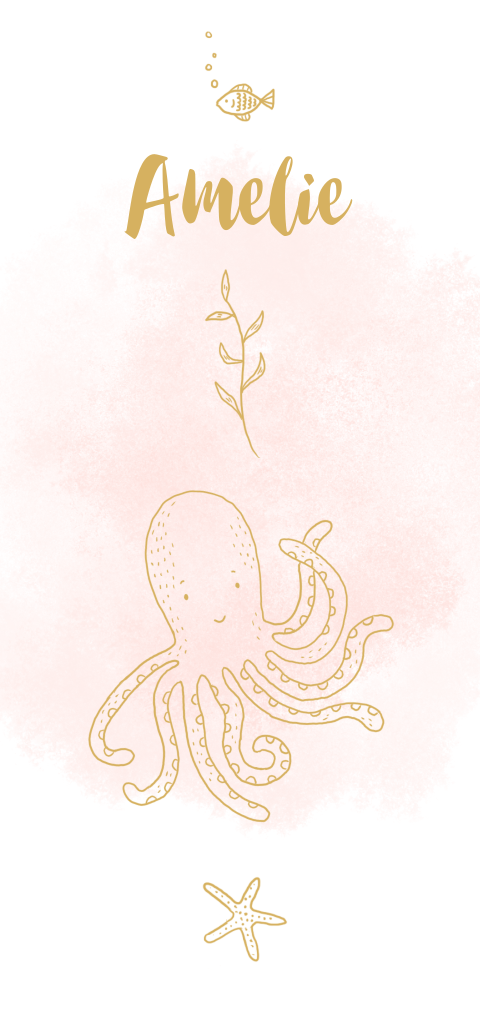 Geboortekaartje meisje zeedieren octopus